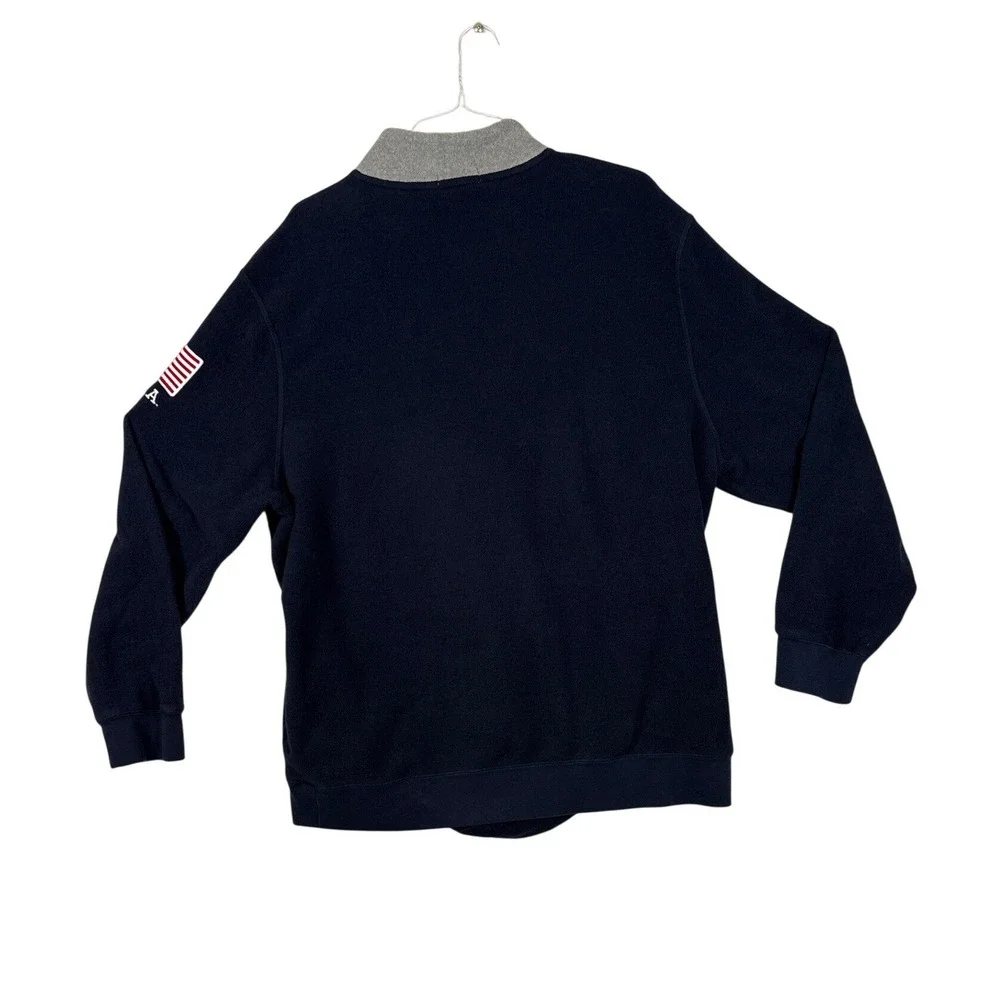 Polo Ralph Lauren Mens XXL Navy Blue Fleece Quarter Zip USA Flag Pullover